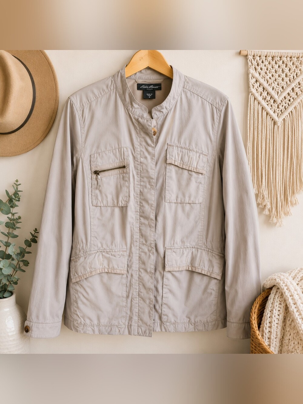 Eddie Bauer Lightweight Utility Jacket Medium Taupe Safari Style